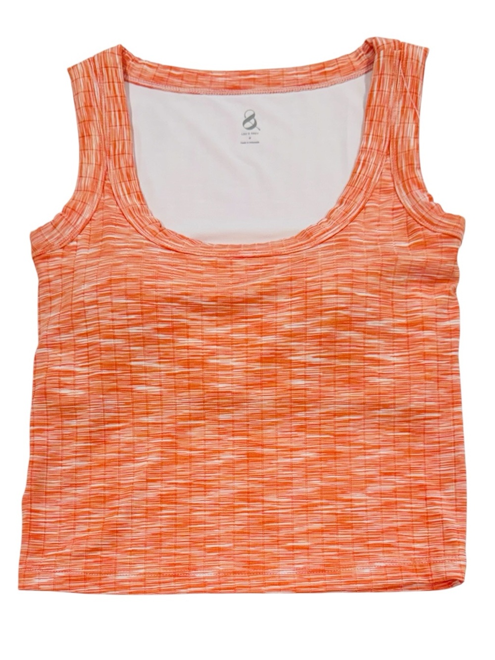 NWOT LOU & GREY Stretchy  Padded Built in Bra Orange White Tank Top Medium